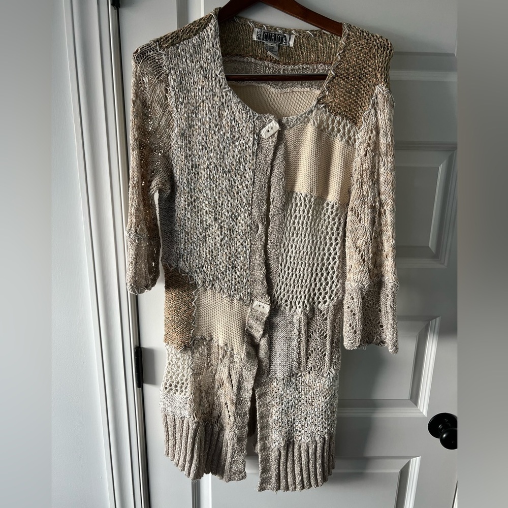 Anthropologie Curio Patchwork Button Front Knit C… - image 1